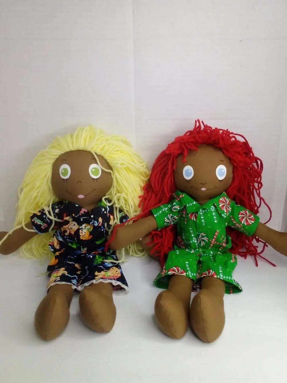 Handmade Cloth Doll Lot of 2 Rag Doll Black African American Cute Plush 16